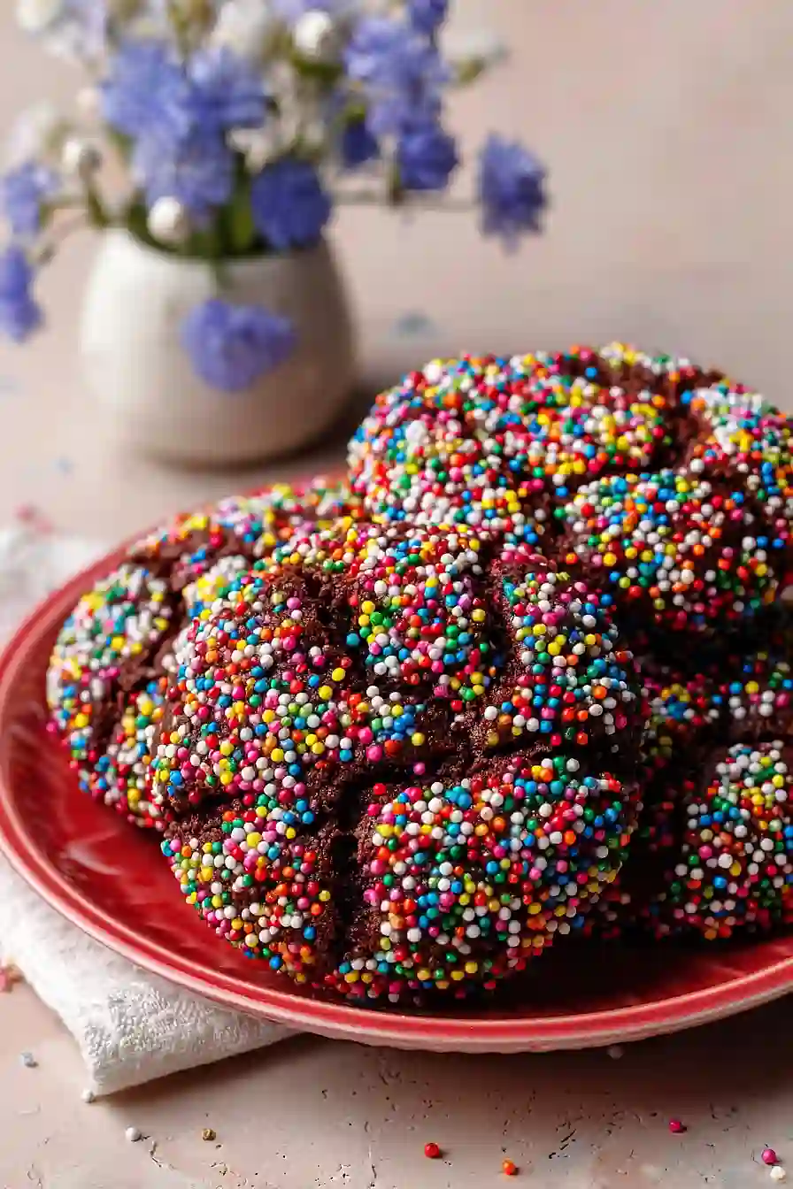 chocolate crinkle sprinkle cookies
