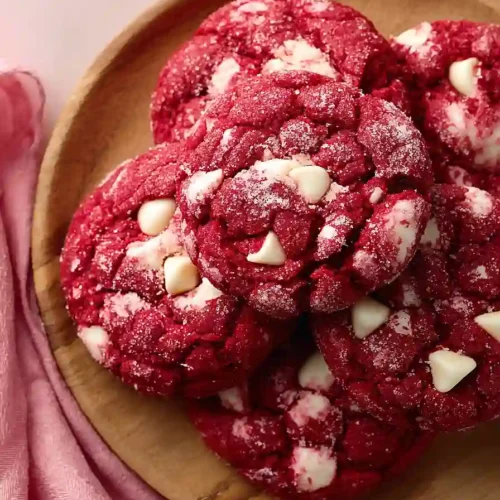 red velvet white chocolate crinkle cookies