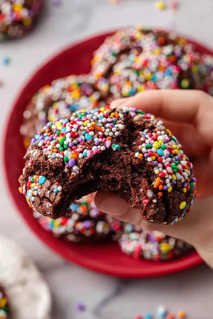 chocolate crinkle sprinkle cookies