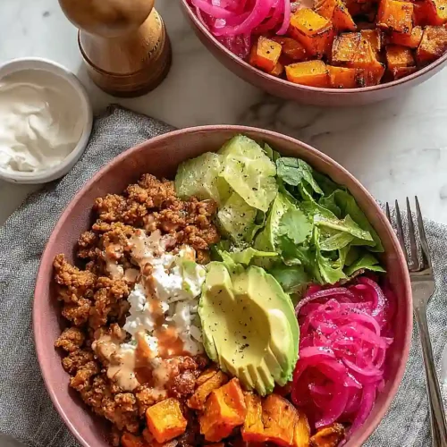 sweet potato and cottage cheese taco bowl