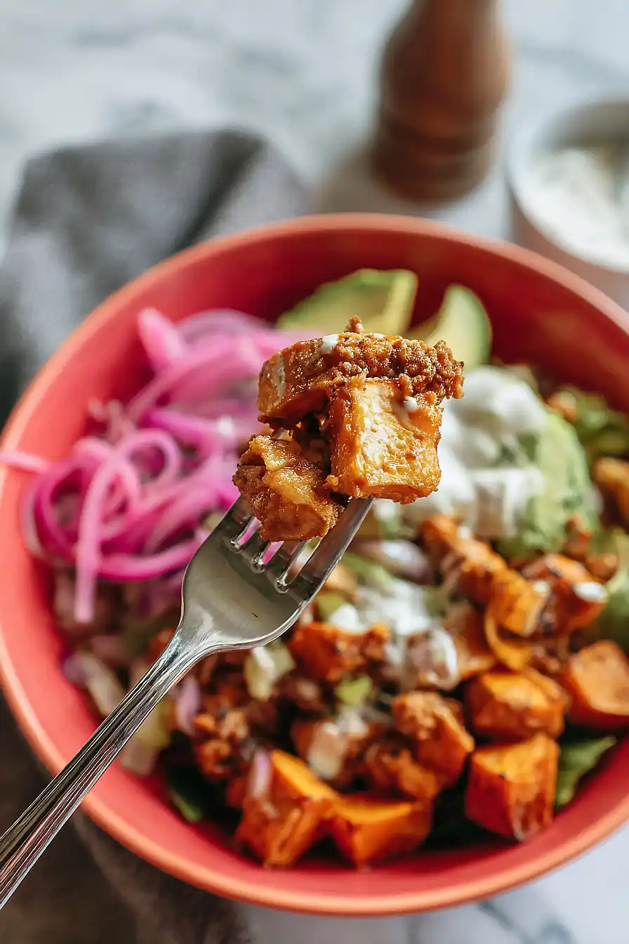 sweet potato and cottage cheese taco bowl