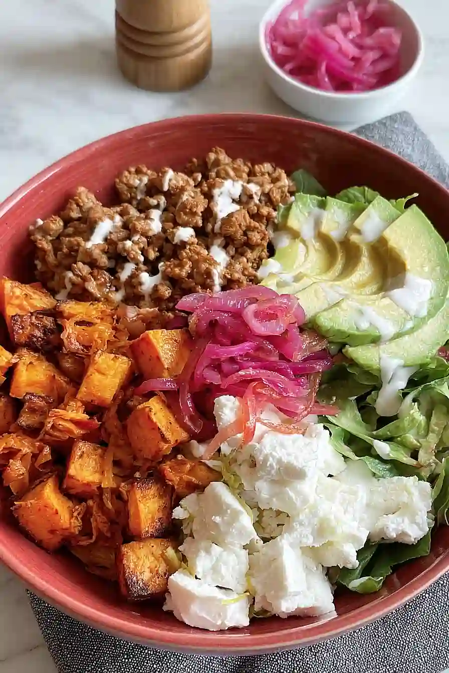 sweet potato and cottage cheese taco bowl