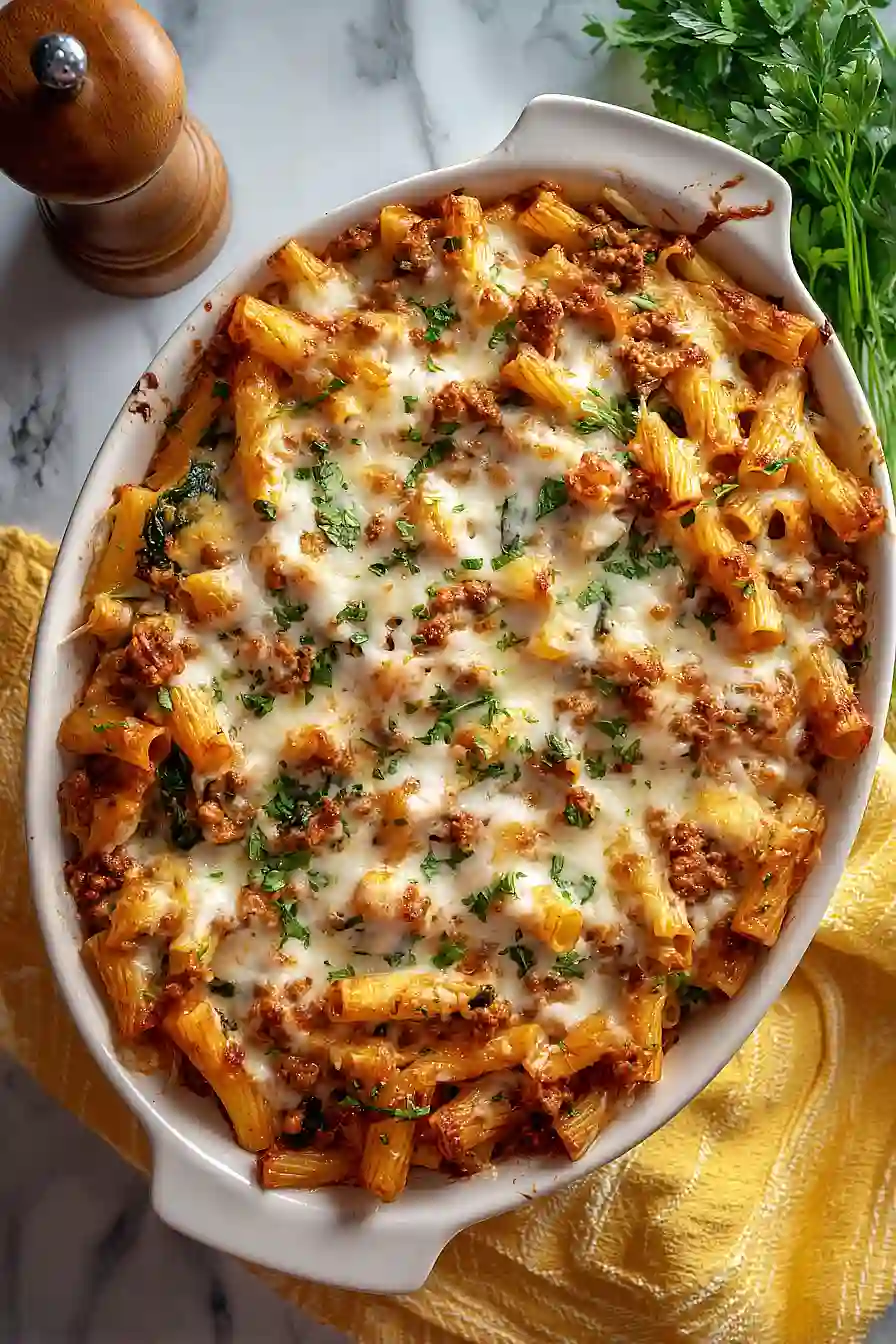 baked ziti with ground turkey and spinach
