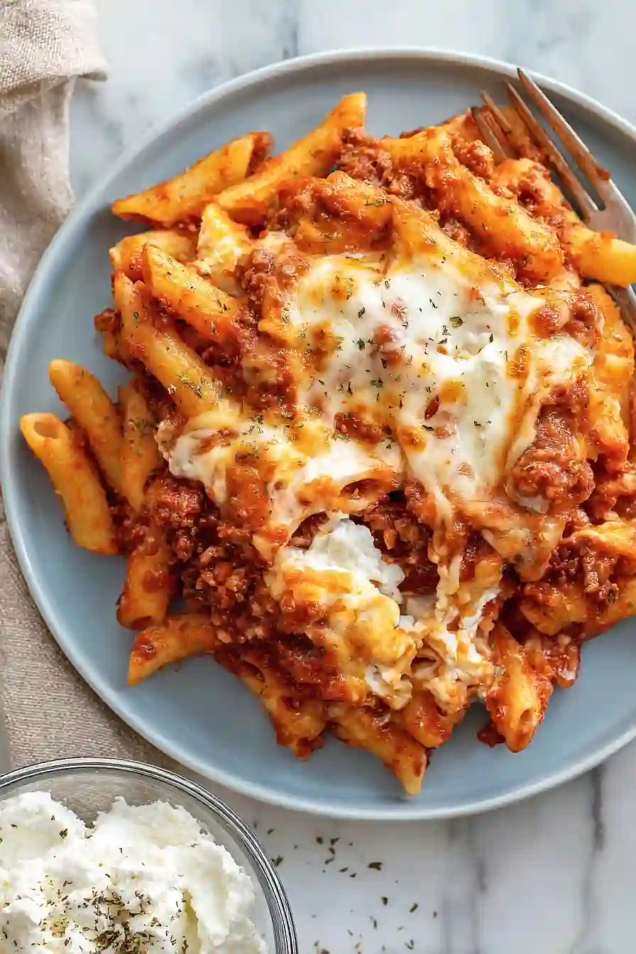 baked mostaccioli with cottage cheese