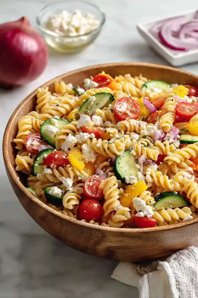 high protein greek pasta salad