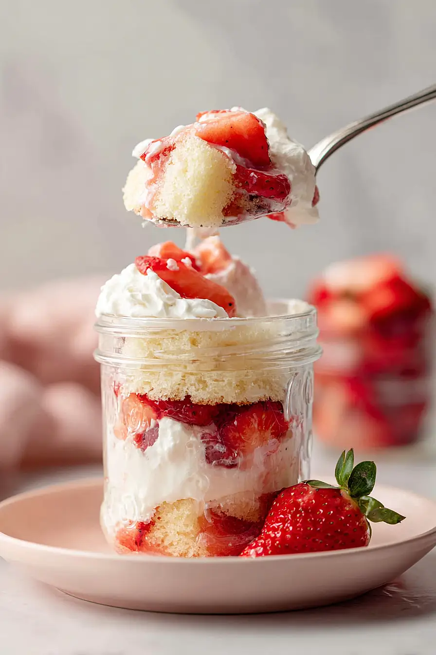 strawberry cake in a jar