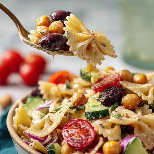 greek pasta salad with chickpeas