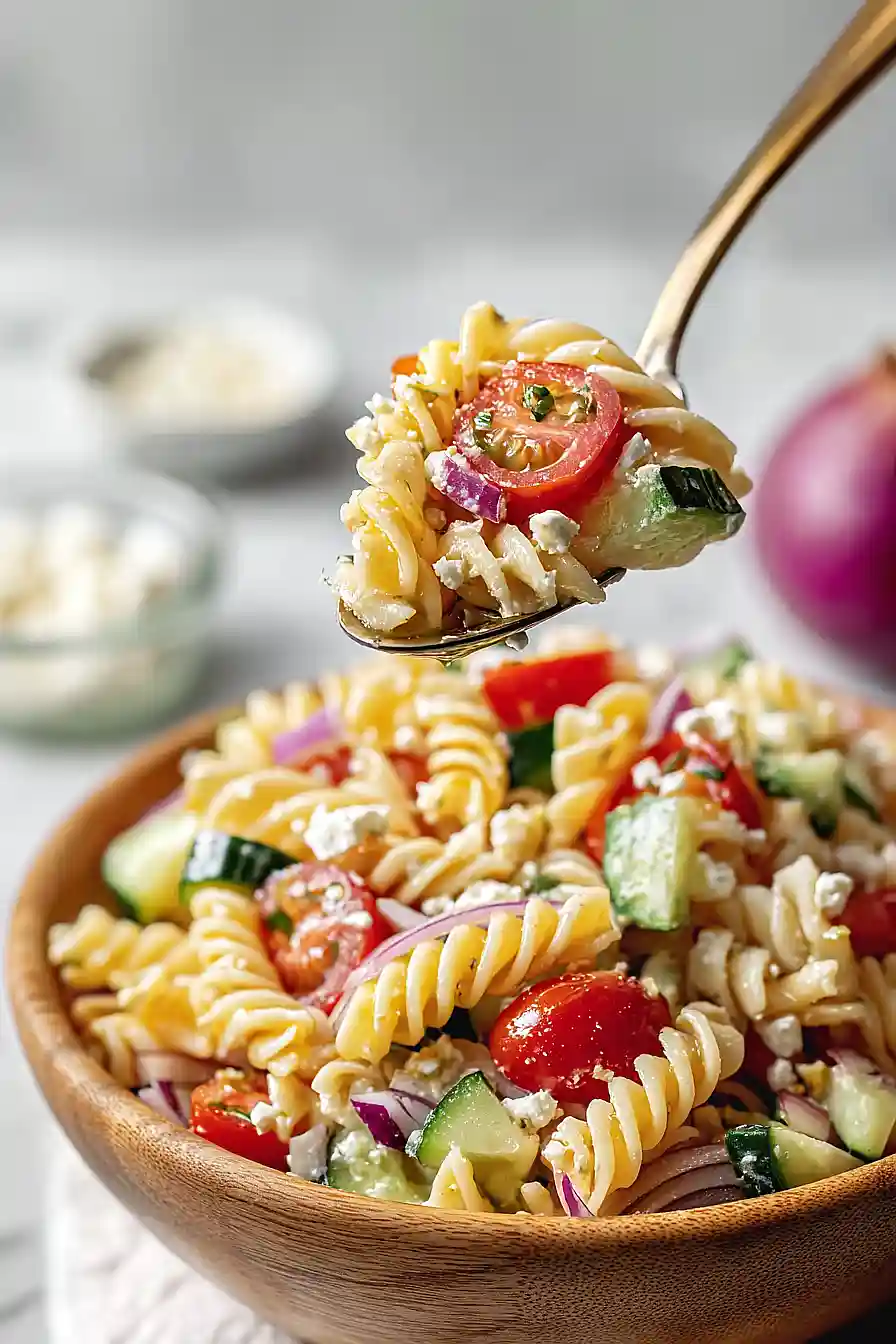 high protein greek pasta salad
