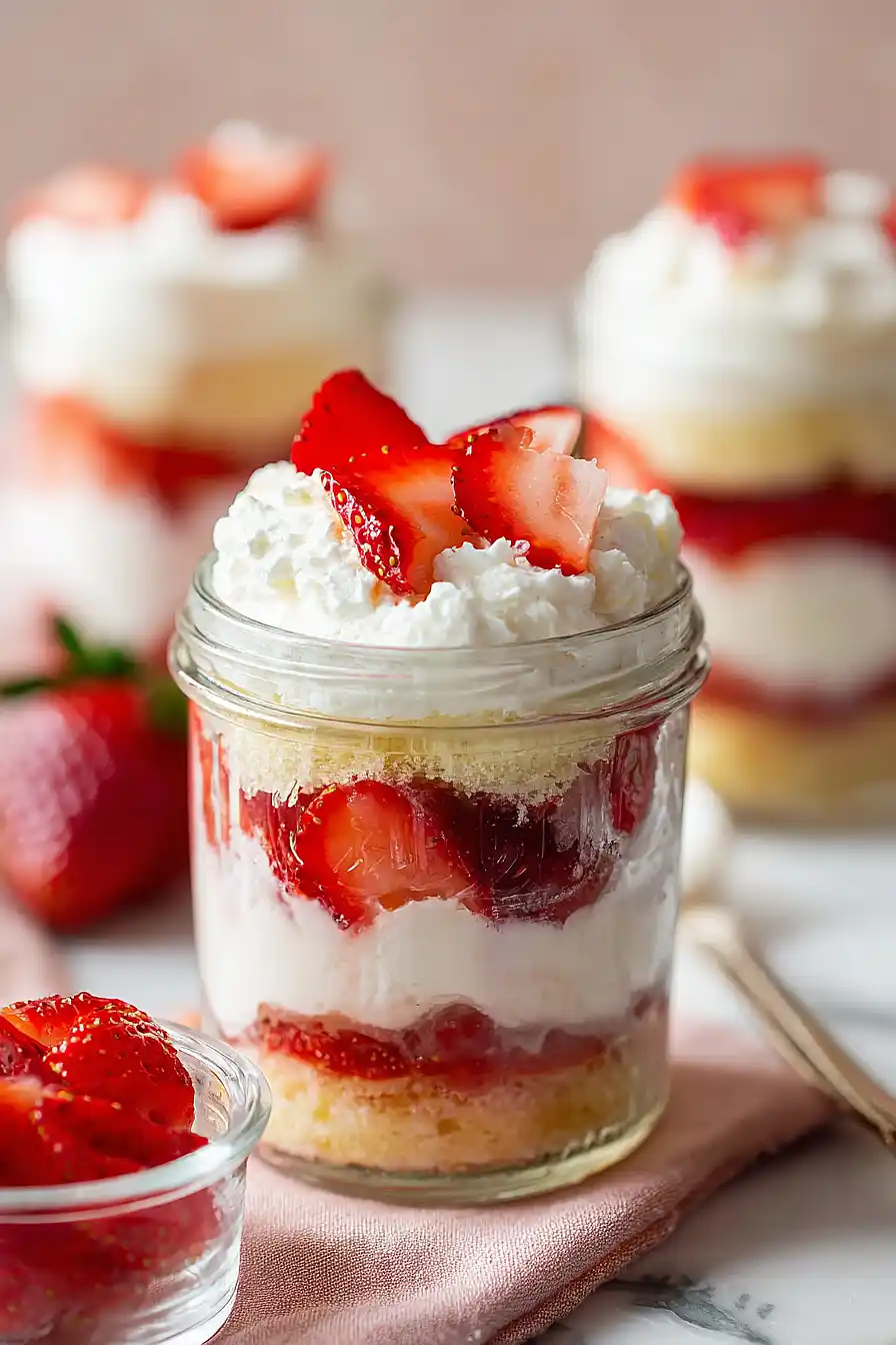 strawberry cake in a jar