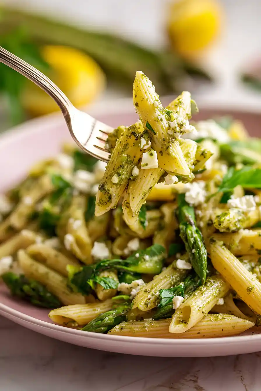 pesto pasta salad with goat cheese