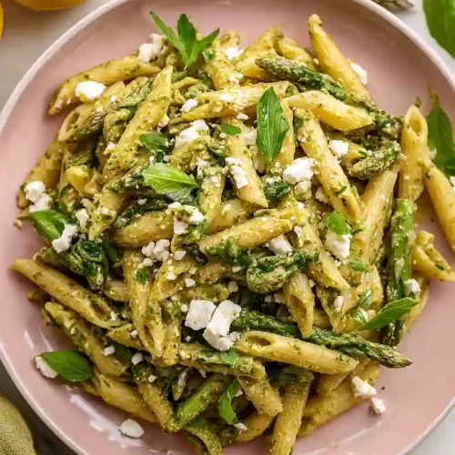 pesto pasta salad with goat cheese