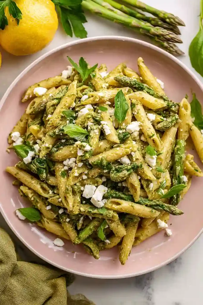 pesto pasta salad with goat cheese