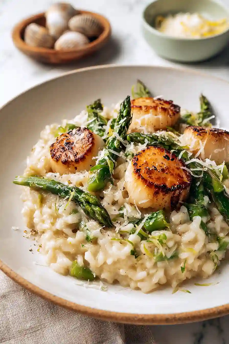 asparagus risotto with scallops