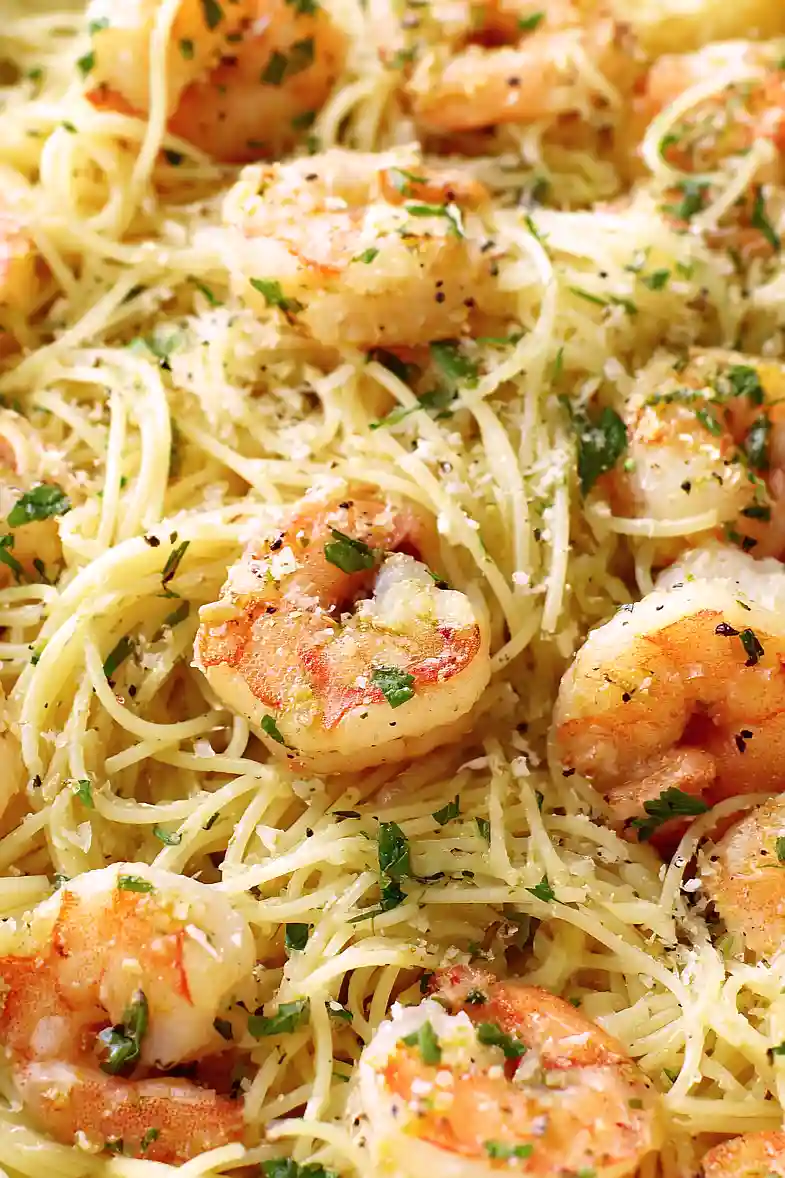 garlic butter shrimp with angel hair pasta