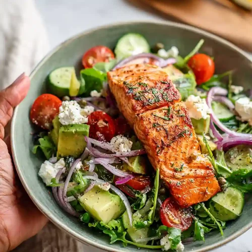 greek salad with salmon