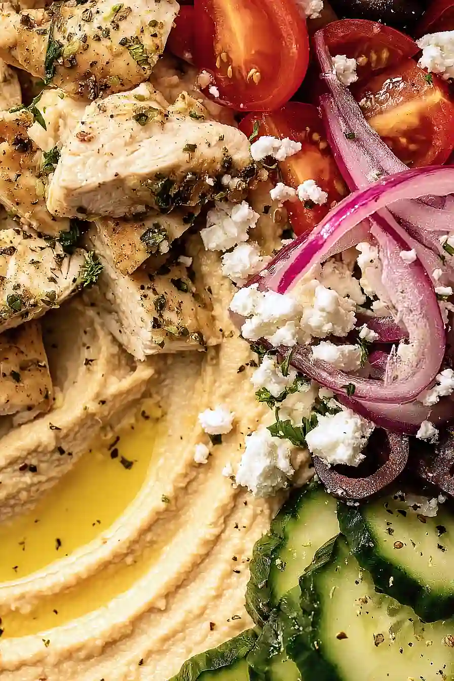 greek chicken hummus bowl