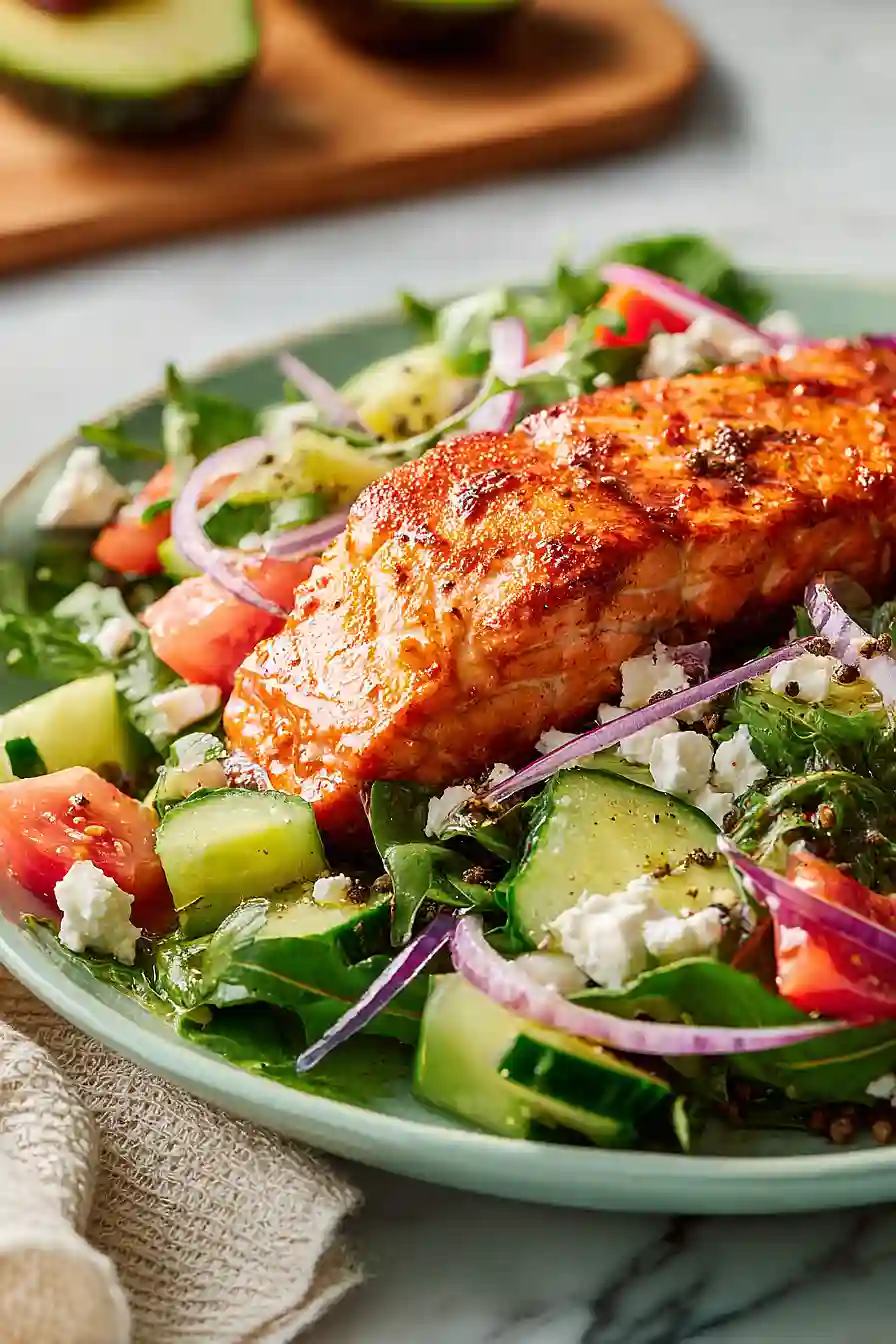 greek salad with salmon