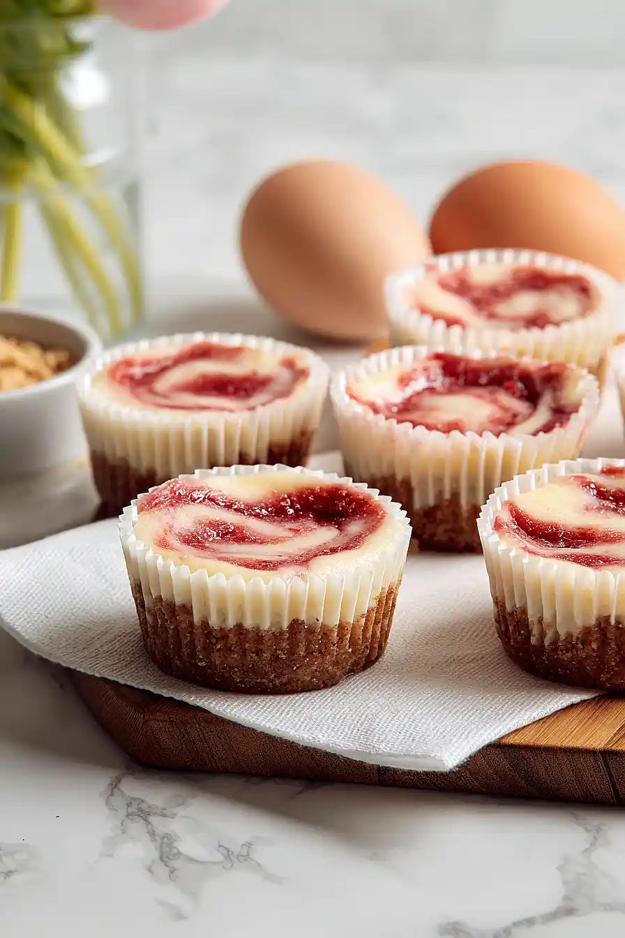 strawberry rhubarb mini cheesecake
