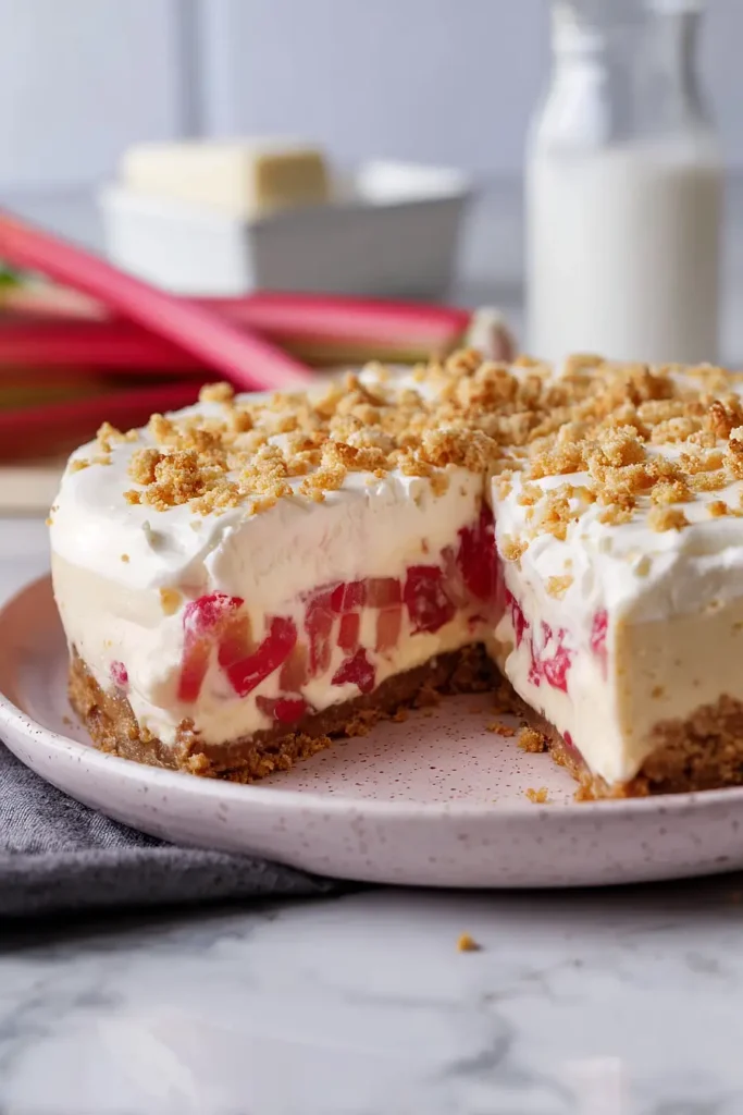 rhubarb cheesecake with sour cream topping