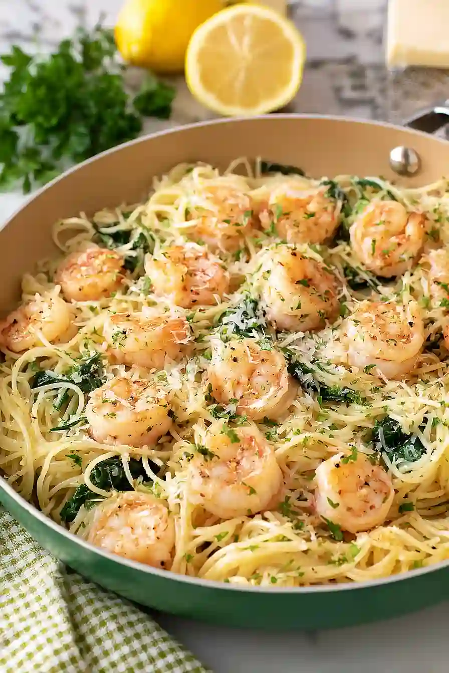 garlic butter shrimp with angel hair pasta
