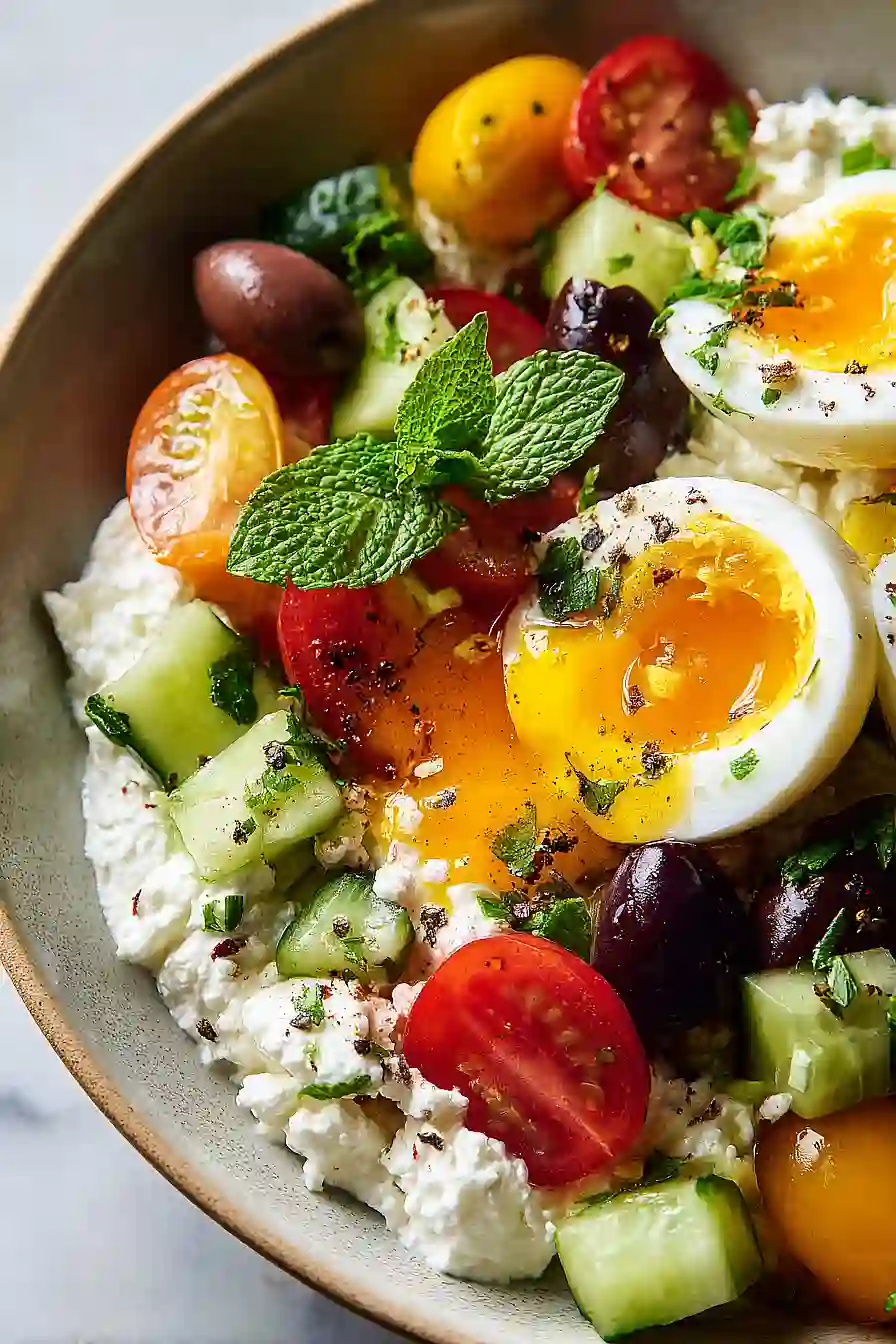 greek salad cottage cheese bowl