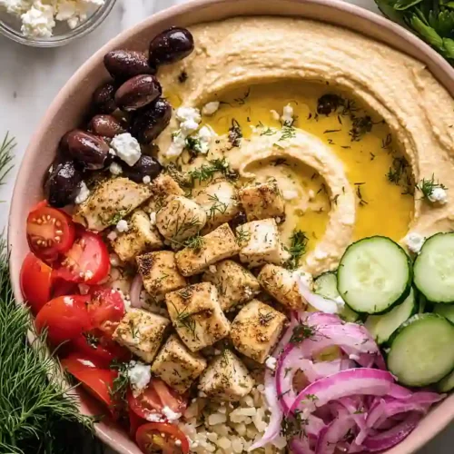 greek chicken hummus bowl