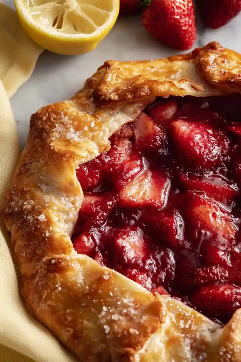 strawberry rhubarb galette with puff pastry