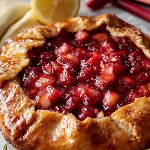 strawberry rhubarb galette with puff pastry