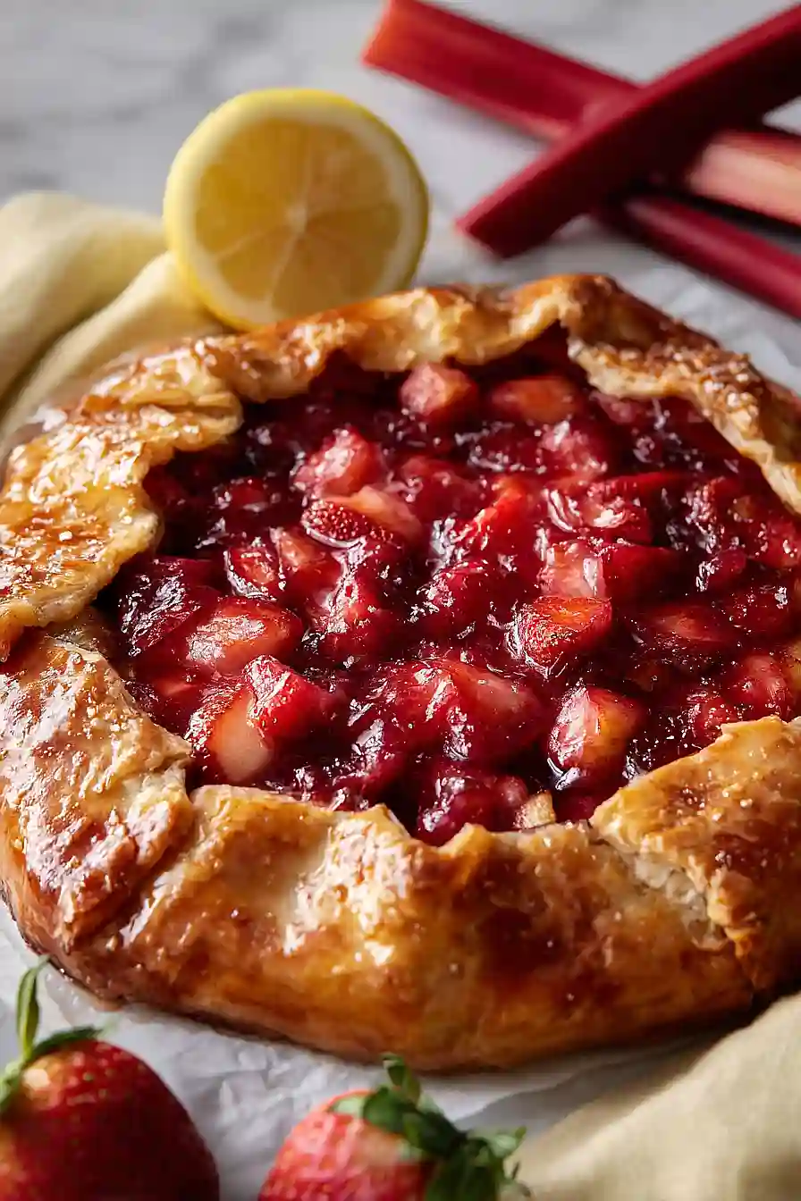 strawberry rhubarb galette with puff pastry