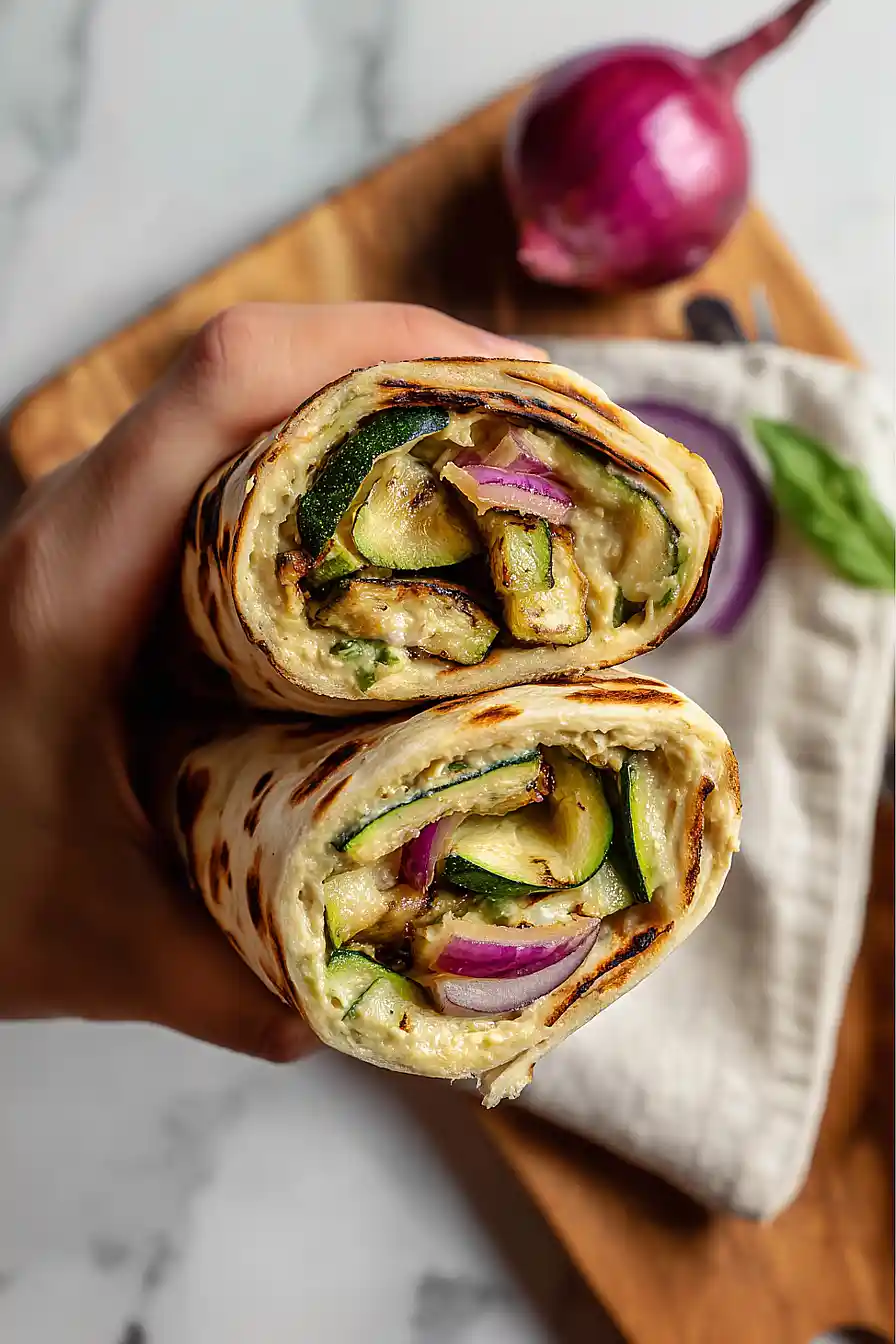 grilled vegetable hummus wraps