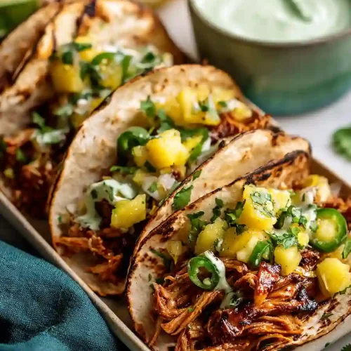 hawaiian chicken tacos with jalapeño pineapple salsa