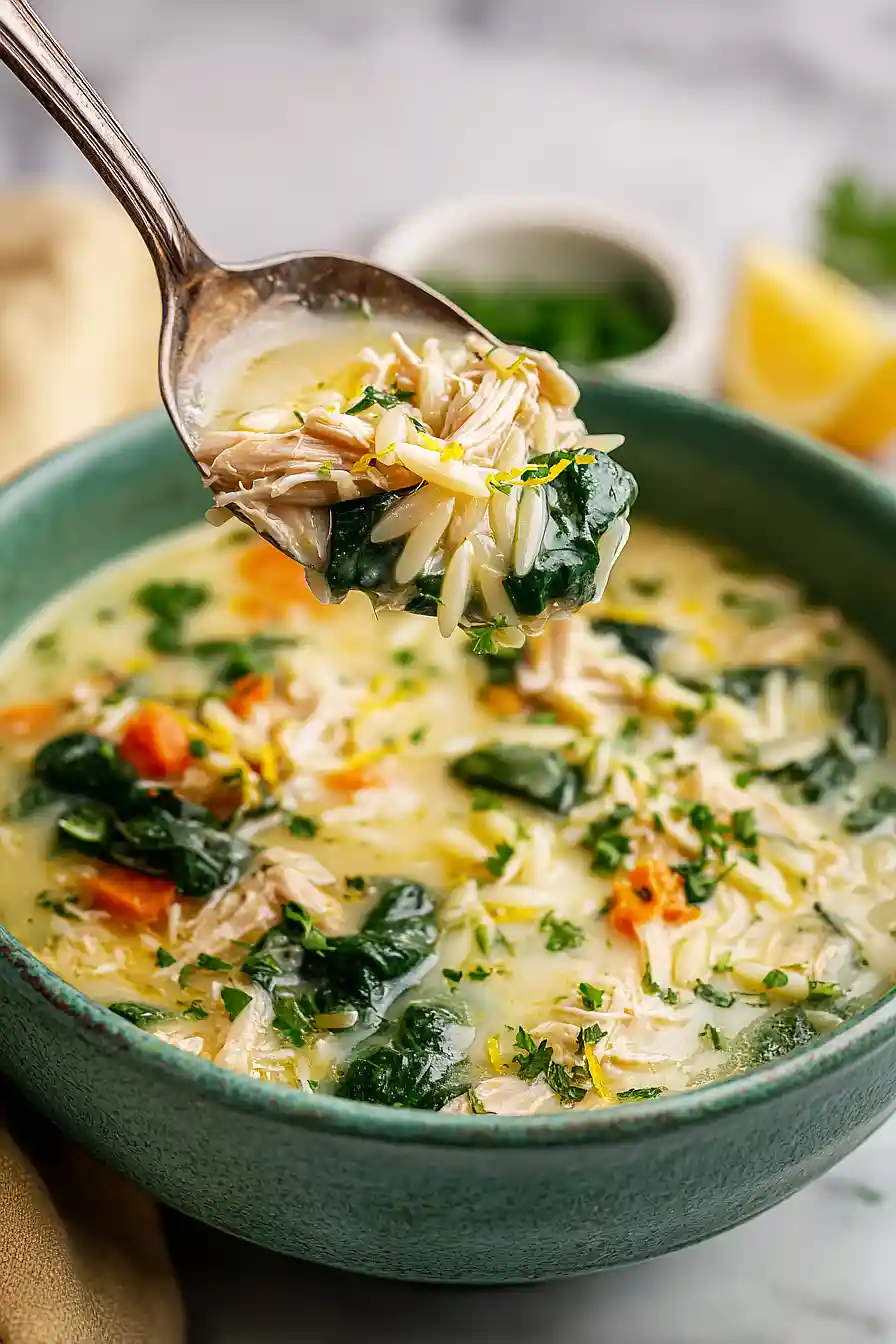 chicken orzo soup with spinach