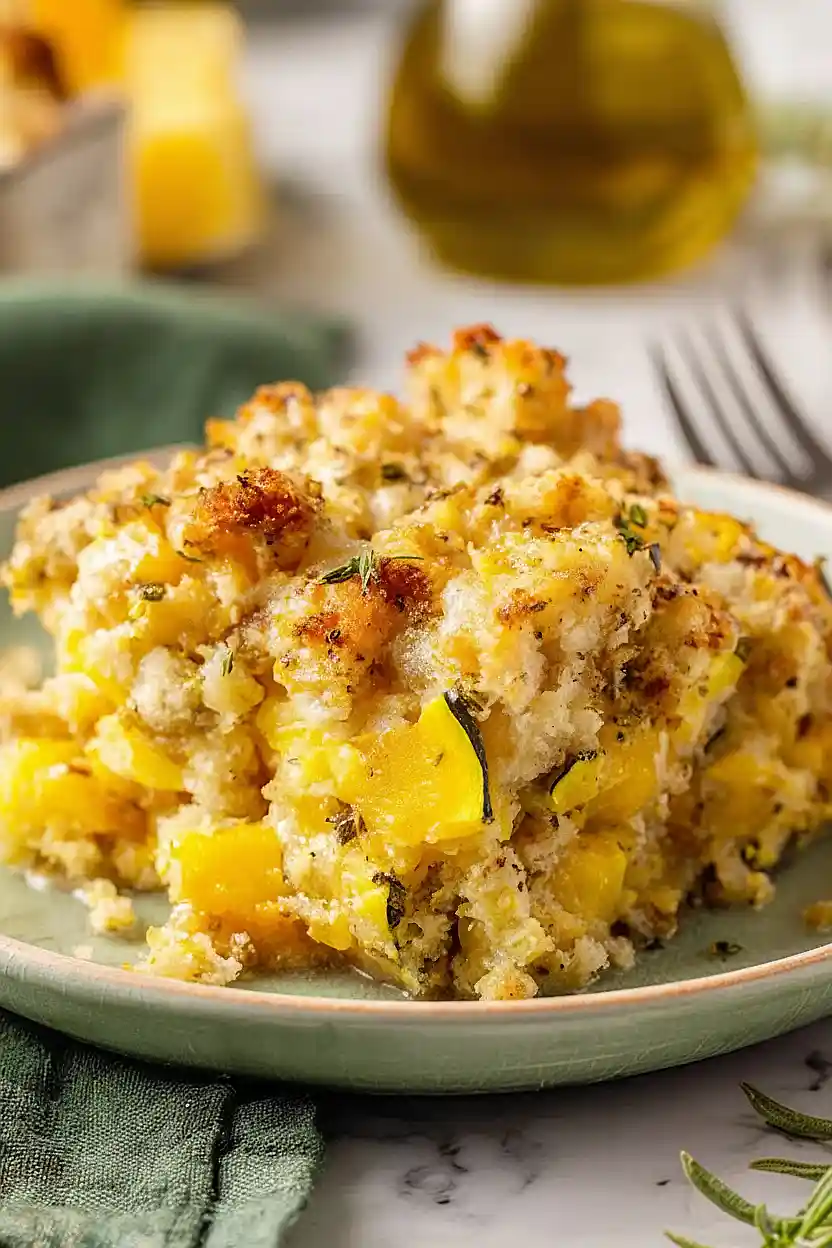 yellow squash casserole with stuffing