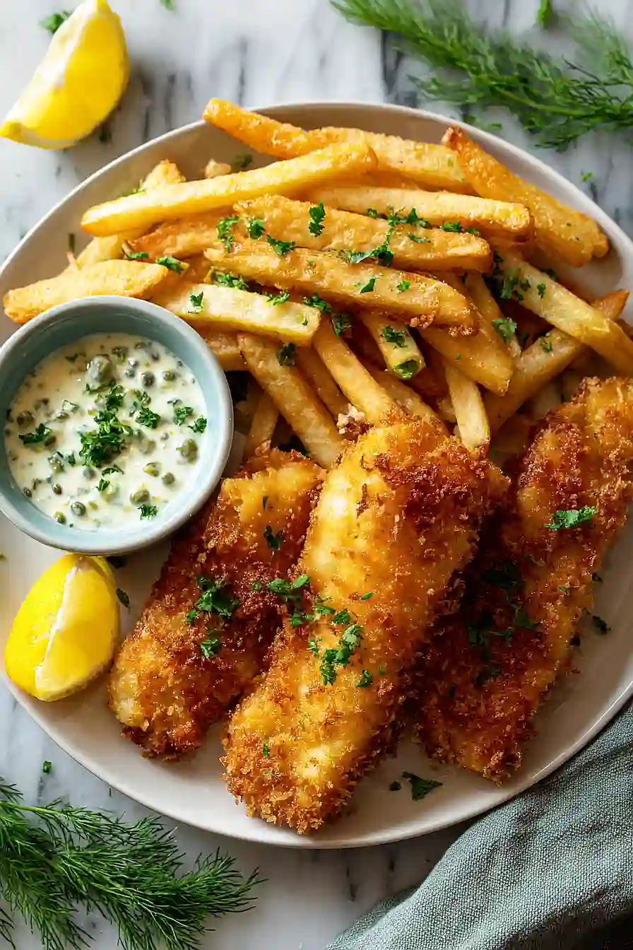 fish and chips with tartar sauce
