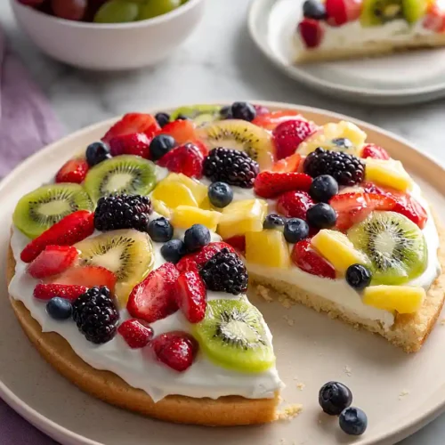 fruit pizza with marshmallow fluff