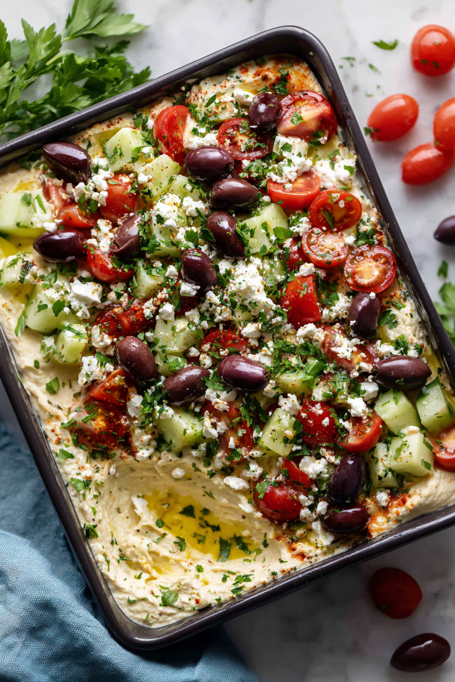 layered Greek hummus dip