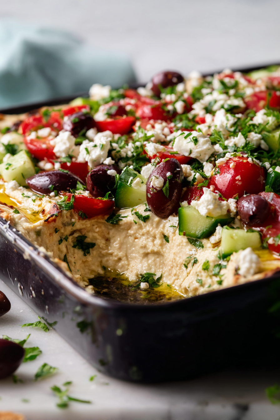 layered Greek hummus dip
