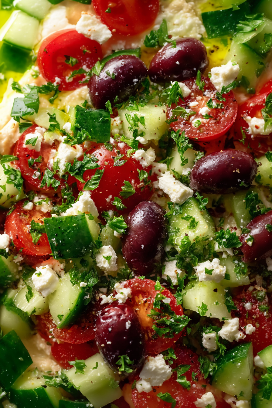 layered Greek hummus dip